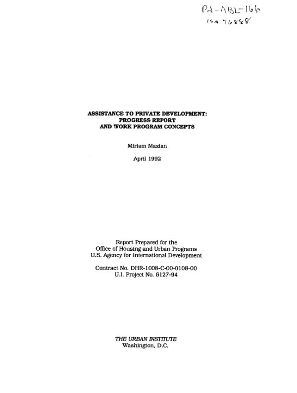 Assistance to private development : progress report and work program concepts