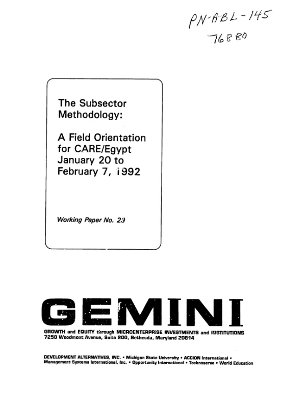 Subsector methodology : a field orientation for CARE/Egypt, January 20 to February 7, 1992