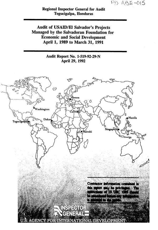 Audit of USAID/El Salvador"s projects managed by the Salvadoran Foundation for Economic and Social Development : April 1, 1989 to March 31, 1991