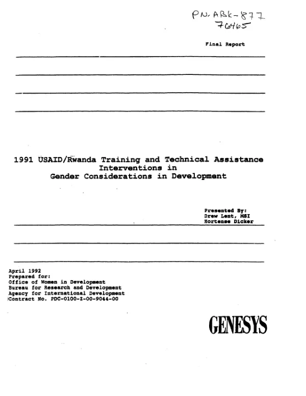 1991 USAID/Rwanda training and technical assistance interventions in gender considerations in development