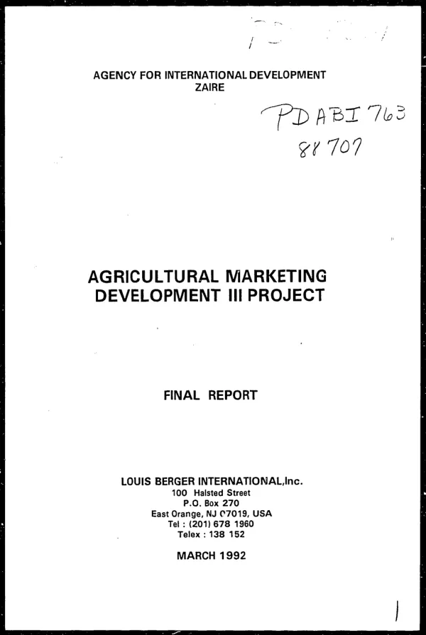 Agricultural marketing development III project : final report
