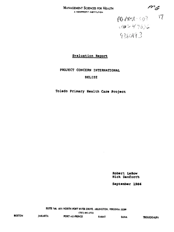 Evaluation report, Project Concern International, Belize : Toledo primary health care project