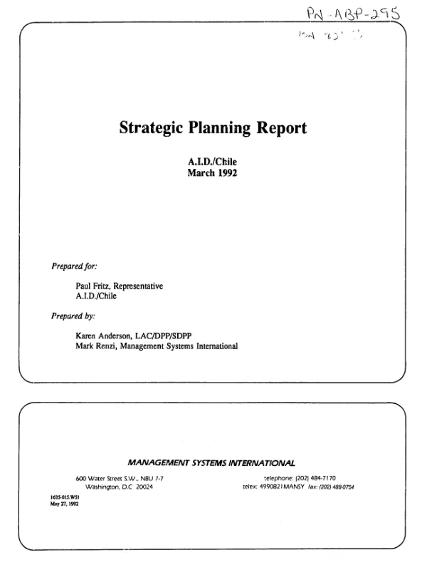 Strategic planning report -- AID/Chile