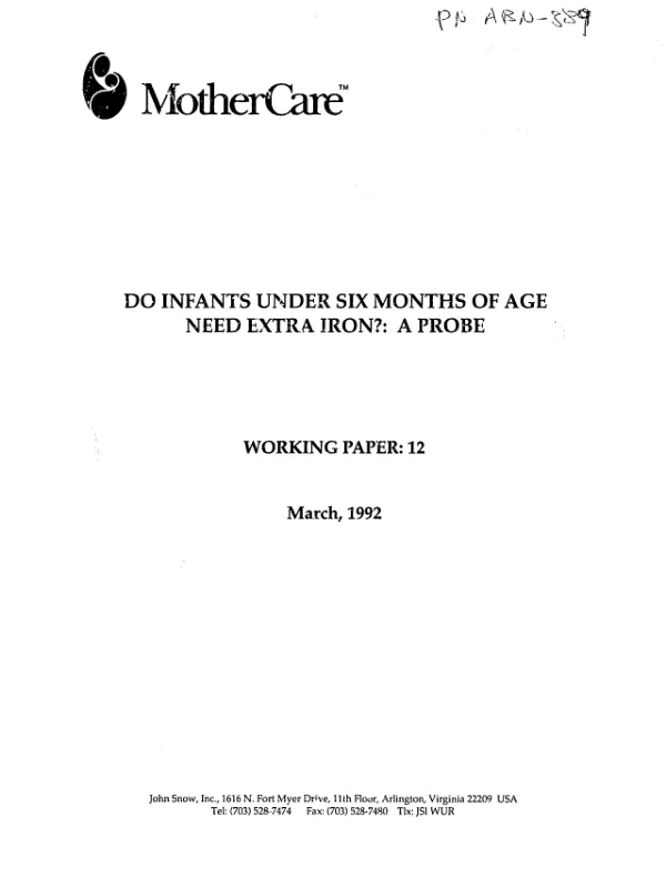 Do infants under six months of age need extra iron? : a probe