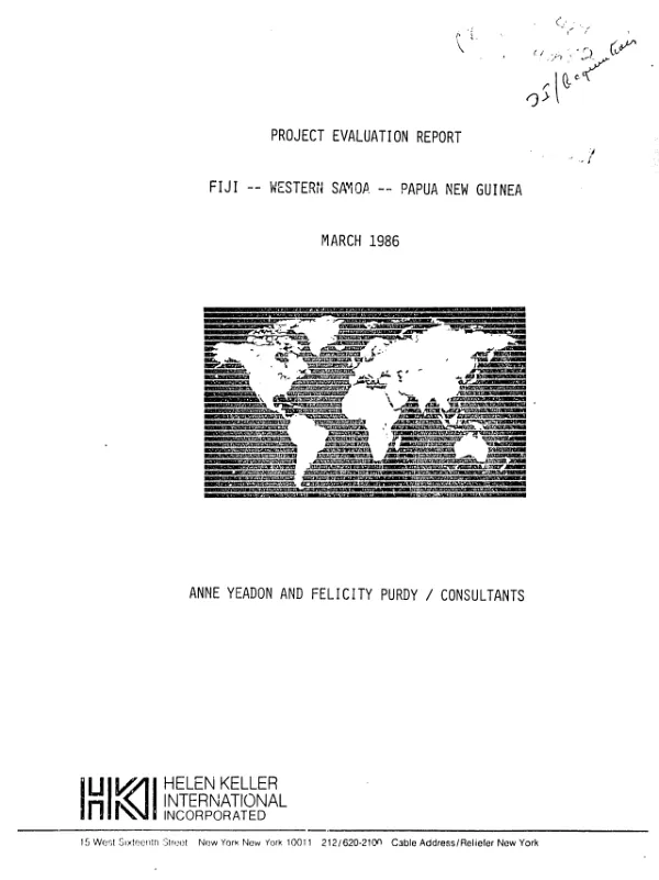 Project evaluation report : Fiji, Western Somoa, Papua New Guinea