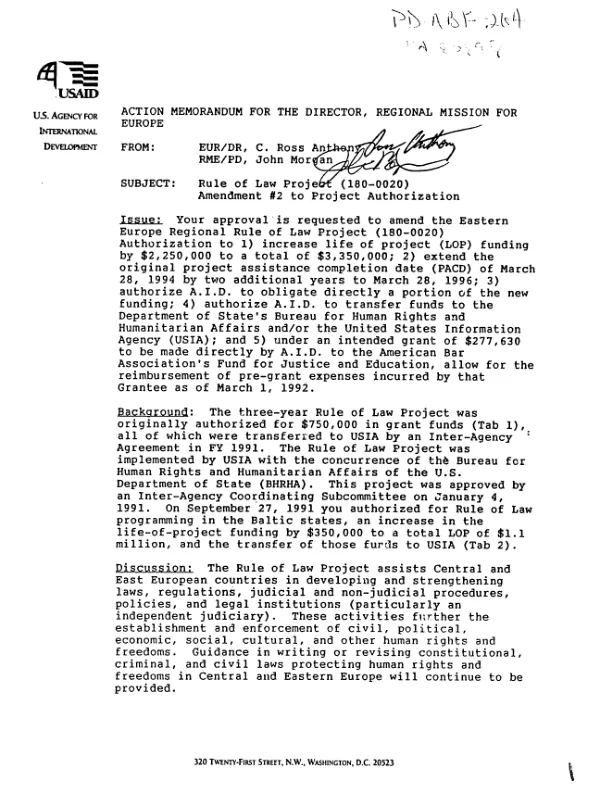 Rule of law project (180-0020) : amendment no. 2 to project authorization