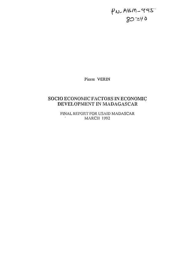 Socio economic factors in economic development in Madagascar