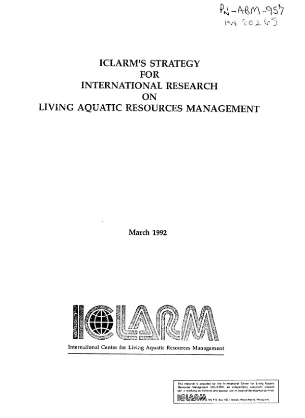 ICLARM"s strategy for international research on living aquatic resources management