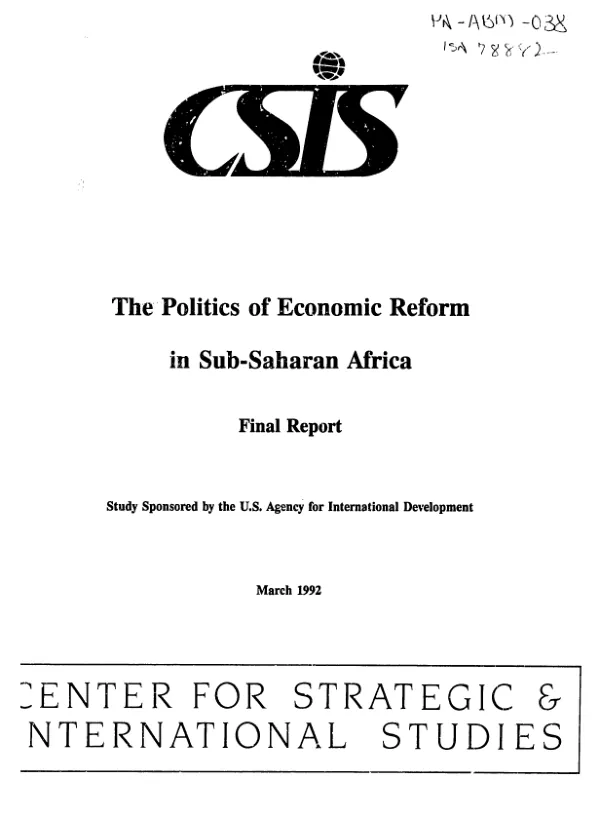 Final report : politics of economic reform in sub-Saharan Africa