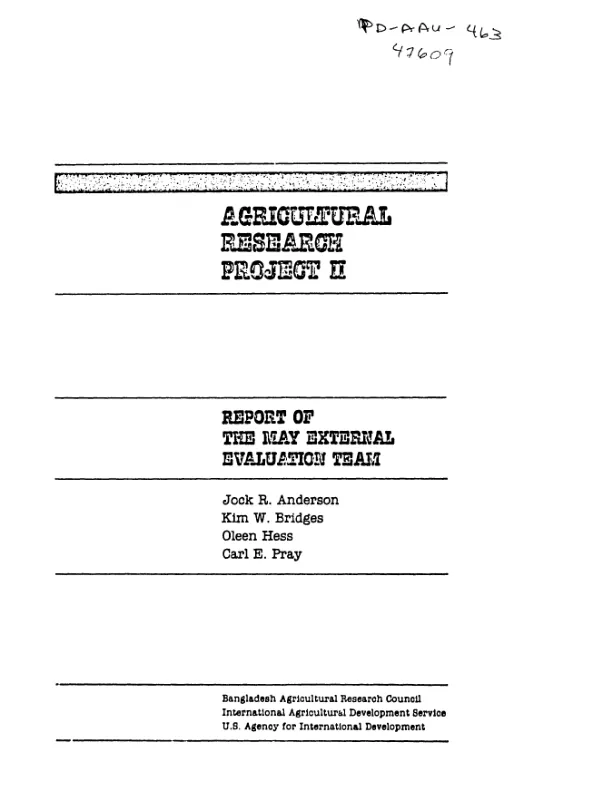Agricultural research project II : report of the May external evaluation team