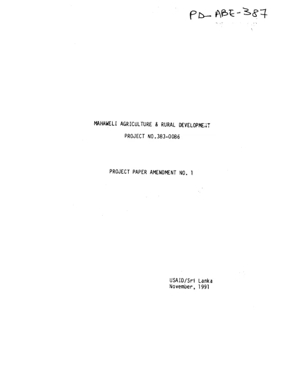 Mahaweli agriculture and rural development : amendment no. 1
