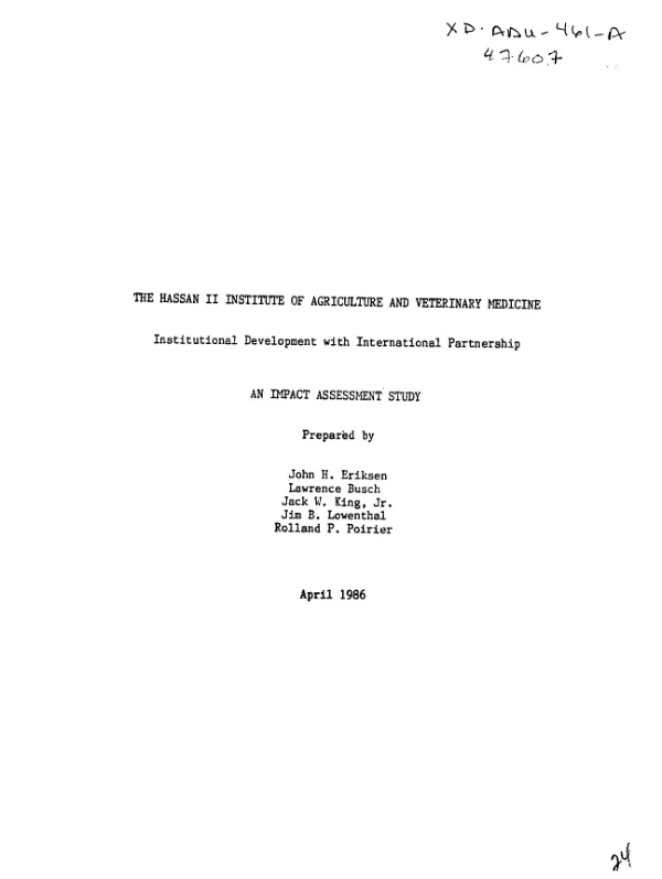 Hassan II Institute of Agriculture and Veterinary Medicine, institutional development with international partnership : an impact assessment study