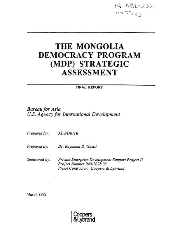 Mongolia democracy program (MDP) strategic assessment