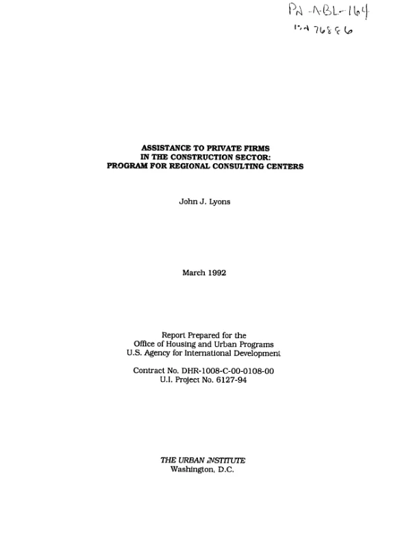 Assistance to private firms in the construction sector : program for regional consulting centers