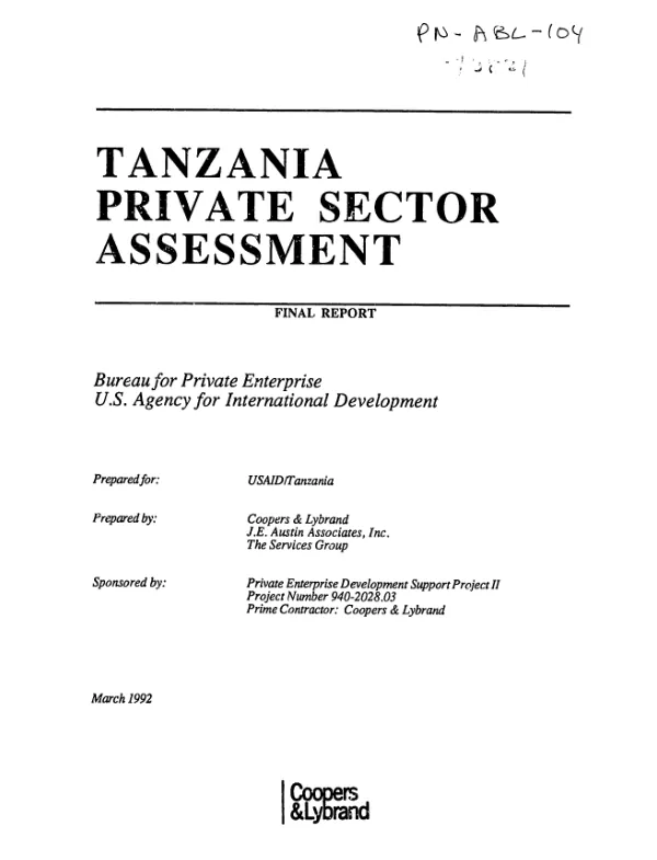 Tanzania private sector assessment : final report