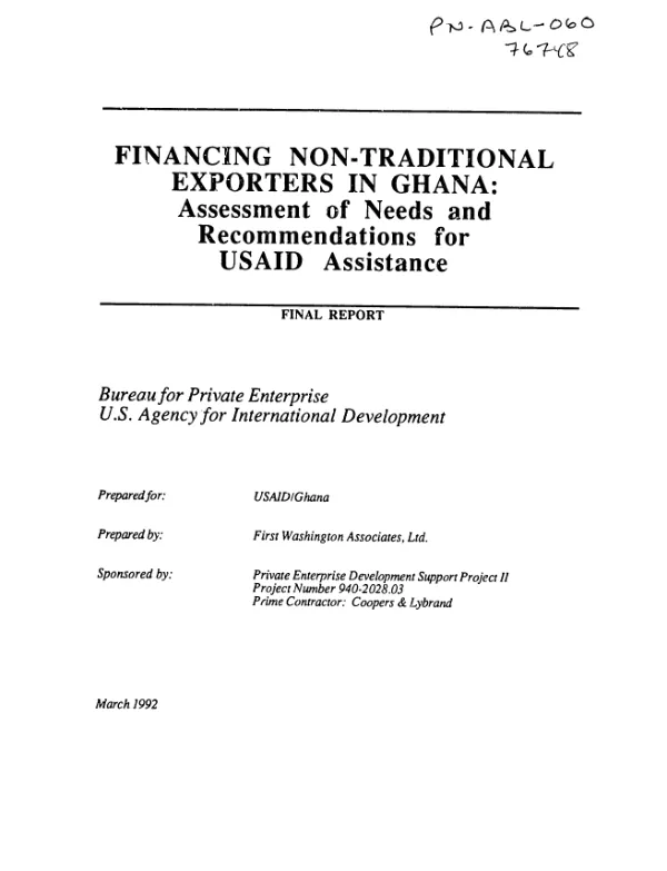 Financing non-traditional exporters in Ghana : assessment of needs and recommendations for USAID assistance