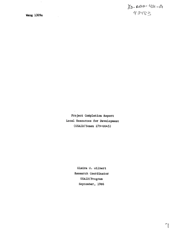 Project completion report : local resources for development