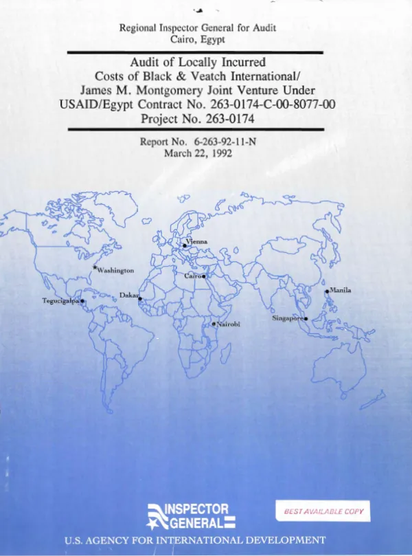 Audit of locally incurred costs of Black and Veatch International/James M. Montgomery joint venture under USAID/Egypt contract no. 263-0174-C-00-8077-00, project no. 263-0174