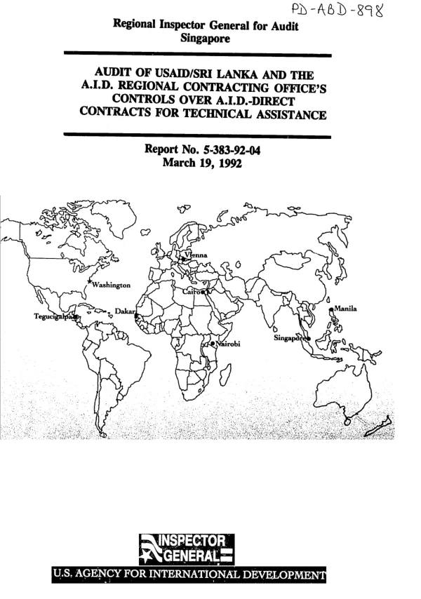 Audit of USAID/Sri Lanka and the AID Regional Contracting Office"s controls over AID - direct contracts for technical assistance