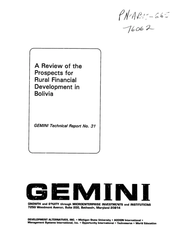 Review of the prospects for rural financial development in Bolivia