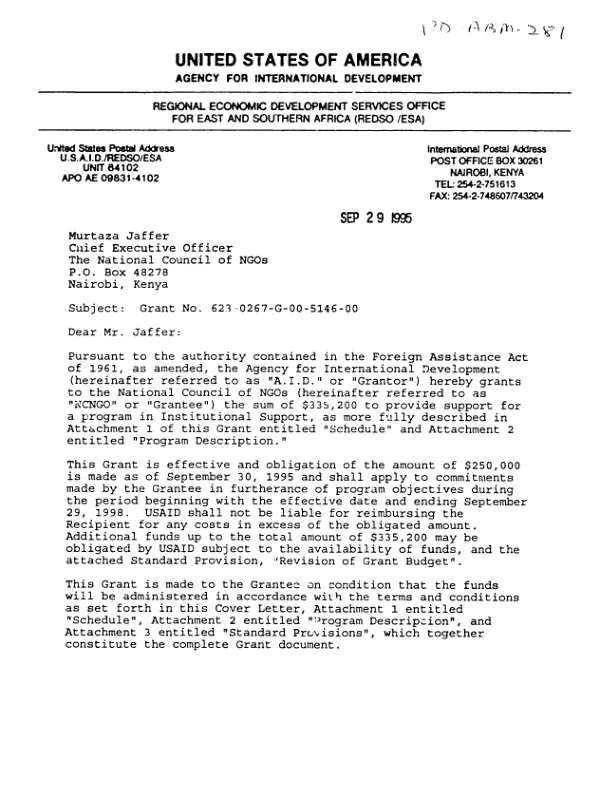 Audit of the environmental governance initiative with World Resources Institute"s Tanzania partners under USAID cooperative agreement no. PCE-5517-A-00-5021-00, for the period January 1, 1998 to September 30, 1999