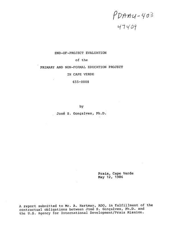 End-of-project evaluation of the primary and non-formal education project in Cape Verde