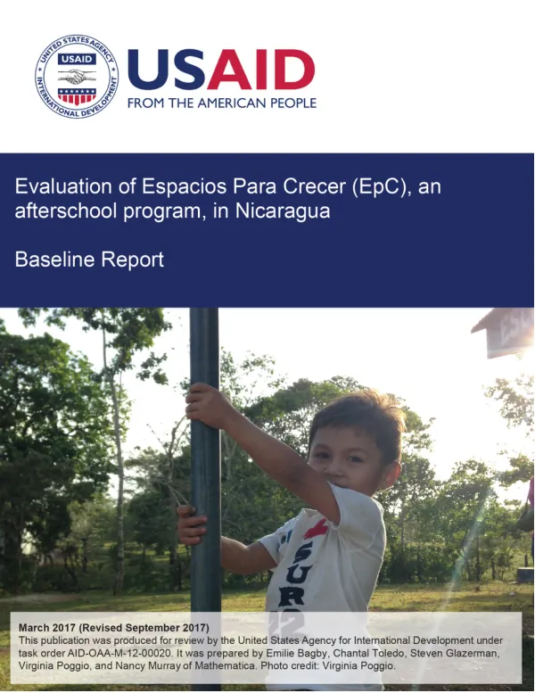 Evaluation of Espacios para Crecer (Epc), an afterschool program, in Nicaragua