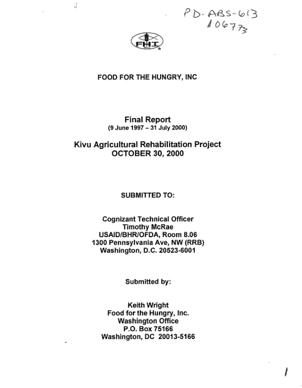 Food for the Hungry, Inc. : final report (9 June 1997-31 July 2000) -- Kivu agricultural rehabilitation project