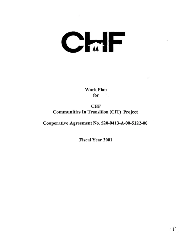Work plan for CHF communities in transition (CIT) project : cooperative agreement no. 520-0413-A-00-5122-00 -- fiscal year 2001