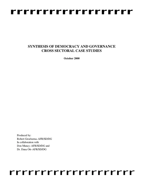 Synthesis of democracy and governance : cross-sectoral case studies