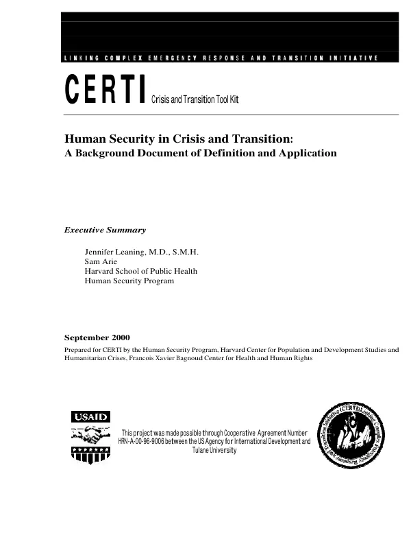 Human security in crisis and transition : a background document of definition and application