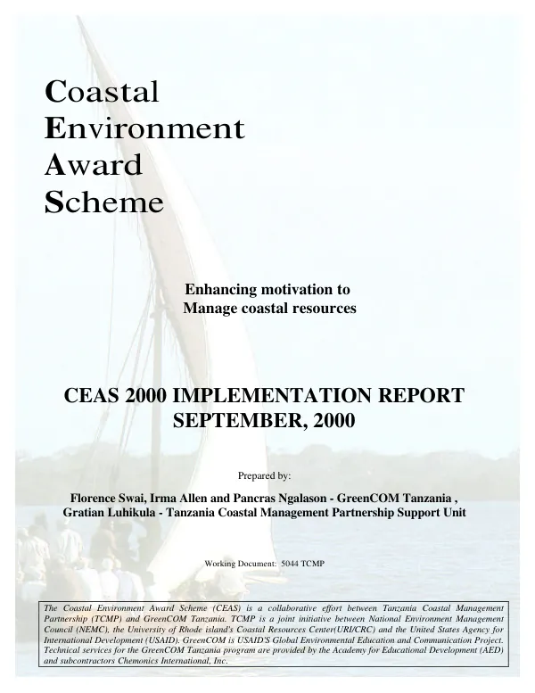 Coastal environment award scheme [CEAS] : enhancing motivation to manage coastal resources -- CEAS 2000 implementation report