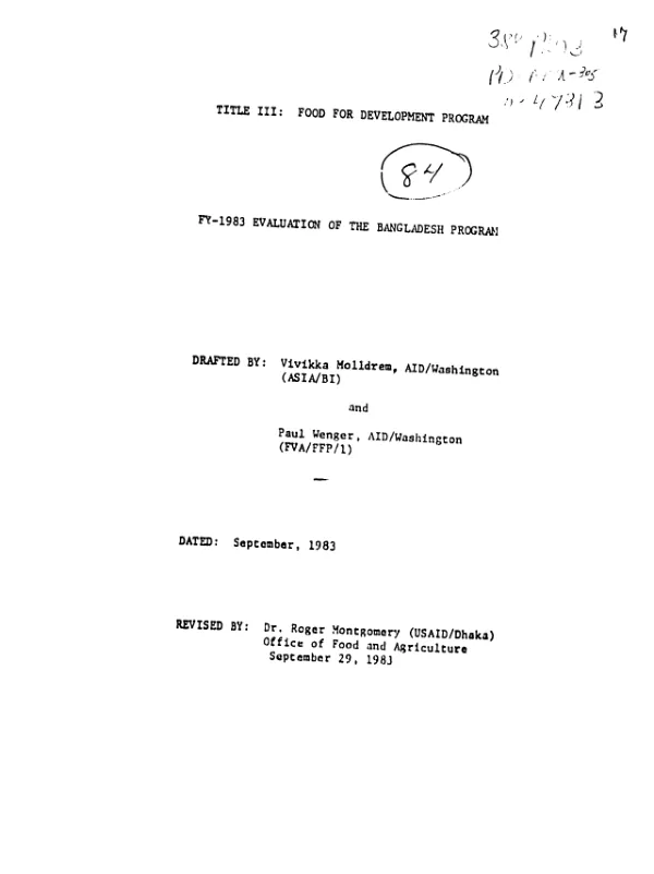 Title III : food for development program, FY - 1983 evaluation of the Bangladesh program