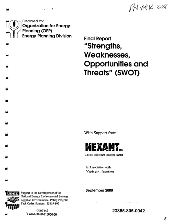 Final report : "strengths, weaknesses, opportunities and threats" (SWOT)