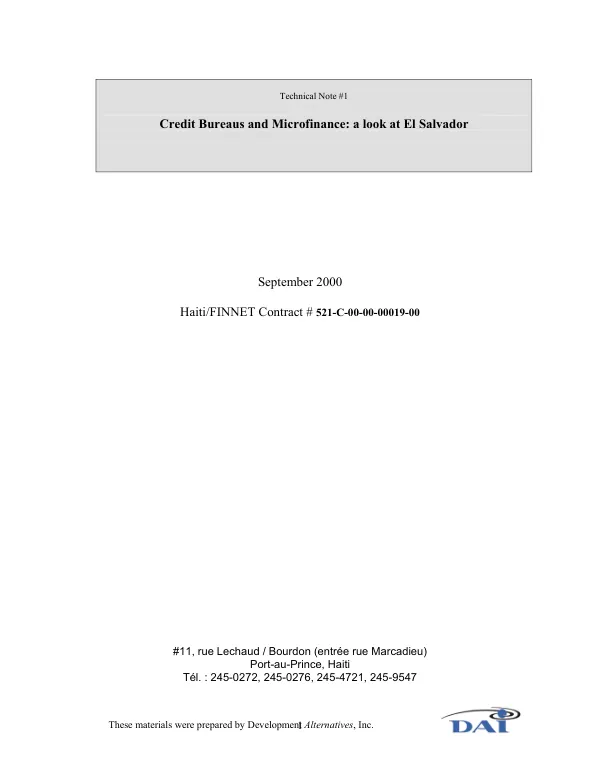 Credit bureaus and microfinance : a look at El Salvador