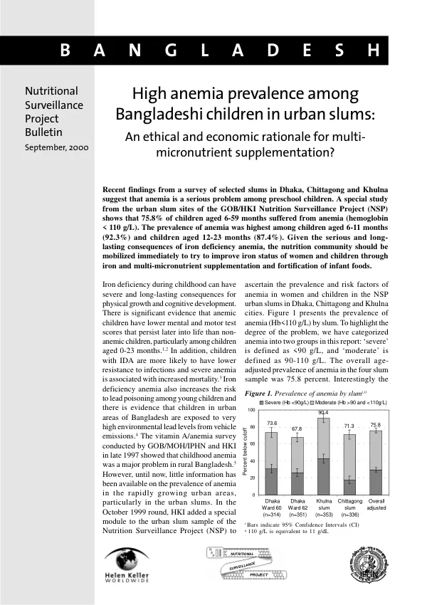 High anemia prevalance among Bangladeshi children in urban slums : an ethical and economic rationale for multi-micronutrient supplementation?
