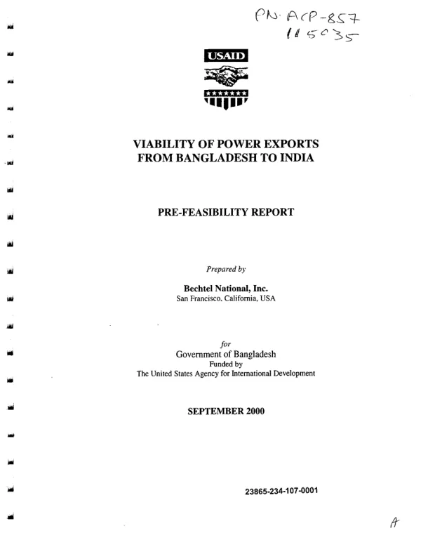 Viability of power exports from Bangladesh to India : pre-feasibility report