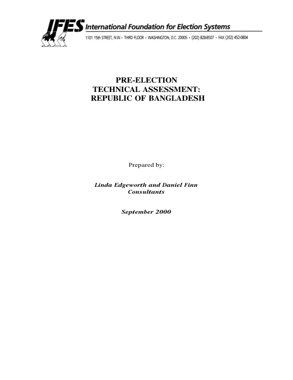 Pre-election technical assessment : Republic of Bangladesh
