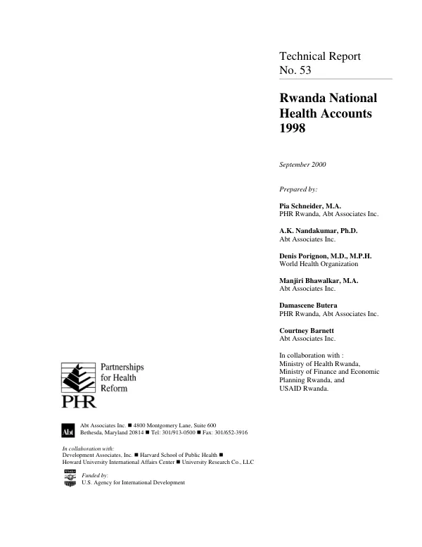 Rwanda national health accounts 1998