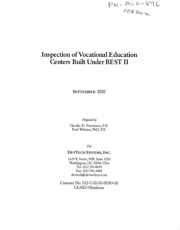 Inspection of vocational education centers built under BEST [basic education and skills training] II