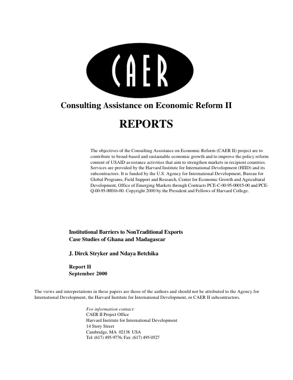 Institutional barriers to non traditional exports : case studies of Ghana and Madagascar