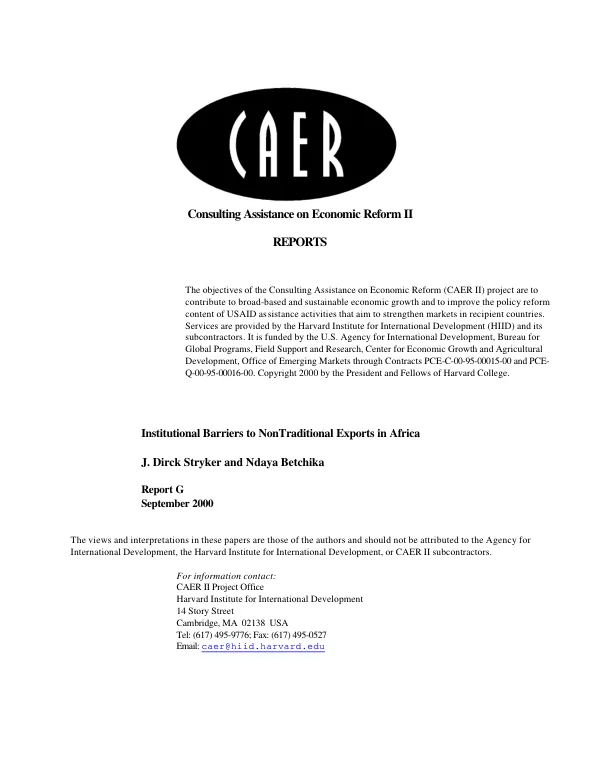 Institutional barriers to non traditional exports in Africa