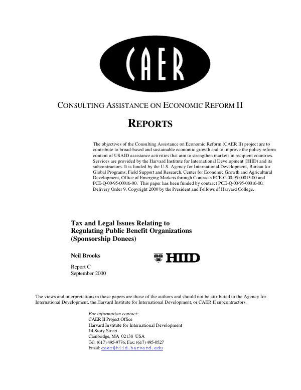 Tax and legal issues relating to regulating public benefit organizations (sponsorship donees)