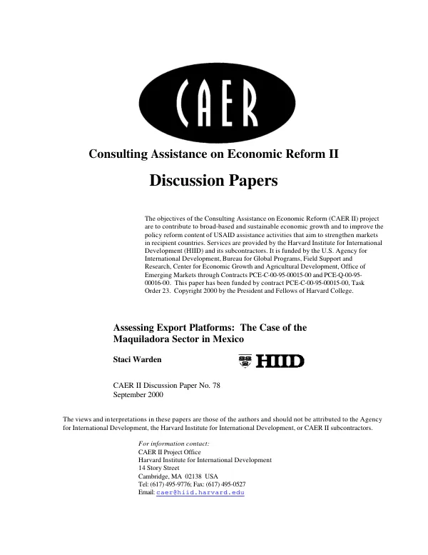 Assessing export platforms : the case of the Maquiladora sector in Mexico