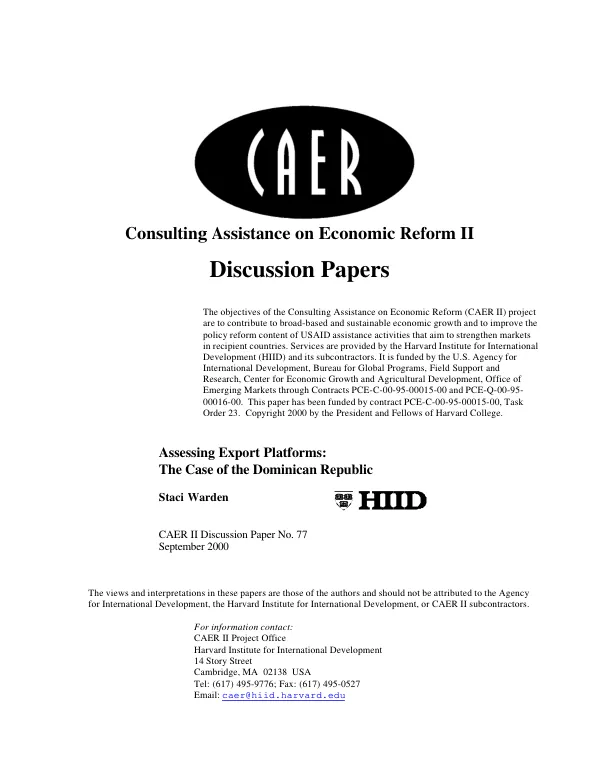 Assessing export platforms : the case of the Dominican Republic