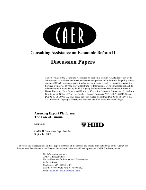 Assessing export platforms : the case of Tunisia