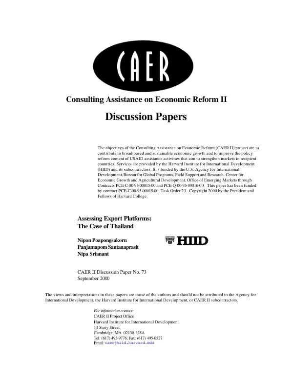 Assessing export platforms : the case of Thailand