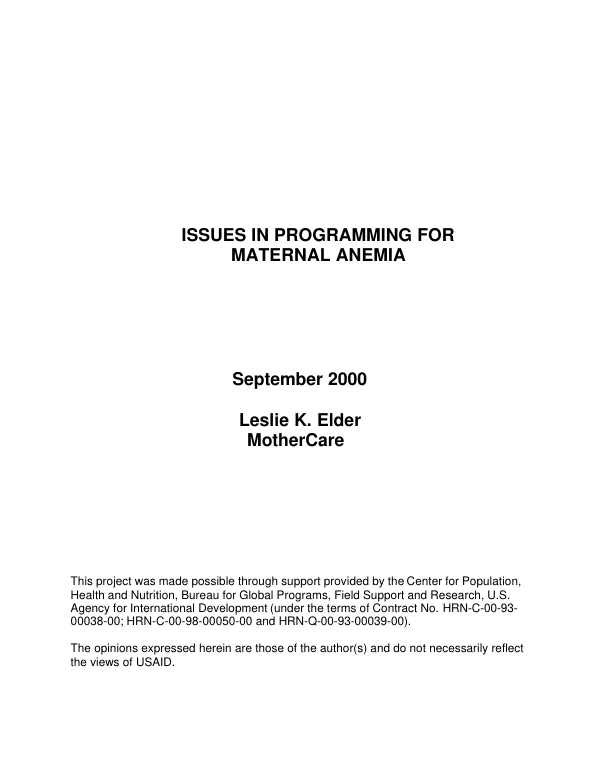 Issues in programming for maternal anemia