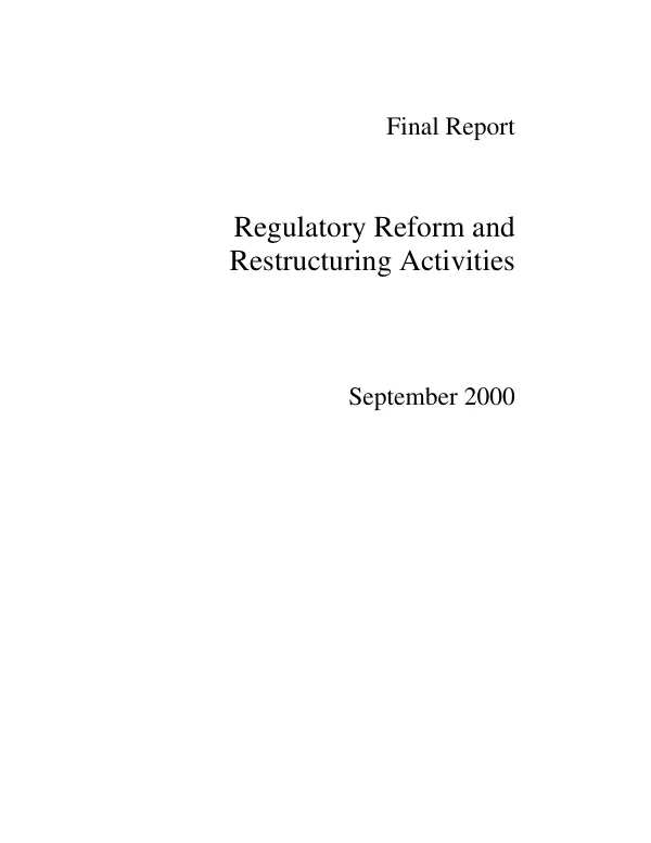 Final report : regulatory reform and restructuring activities