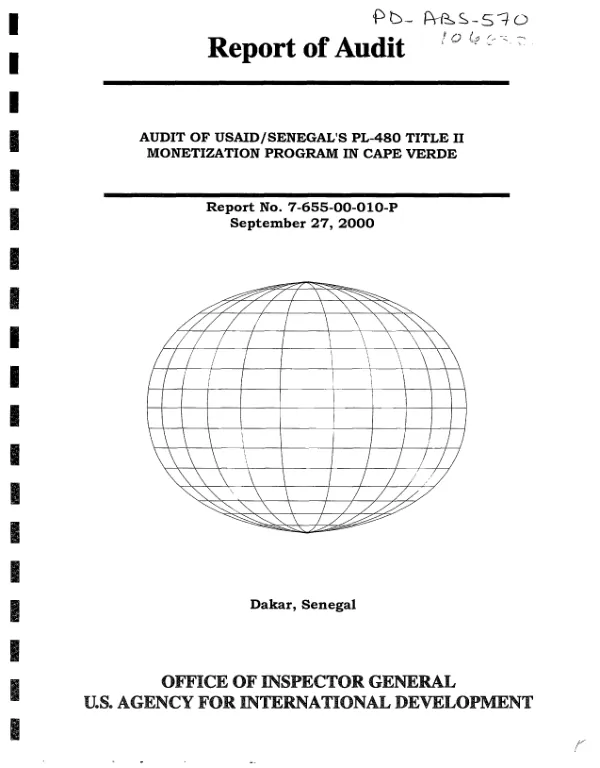 Audit of USAID/Senegal"s PL-480 Title II monetization program in Cape Verde